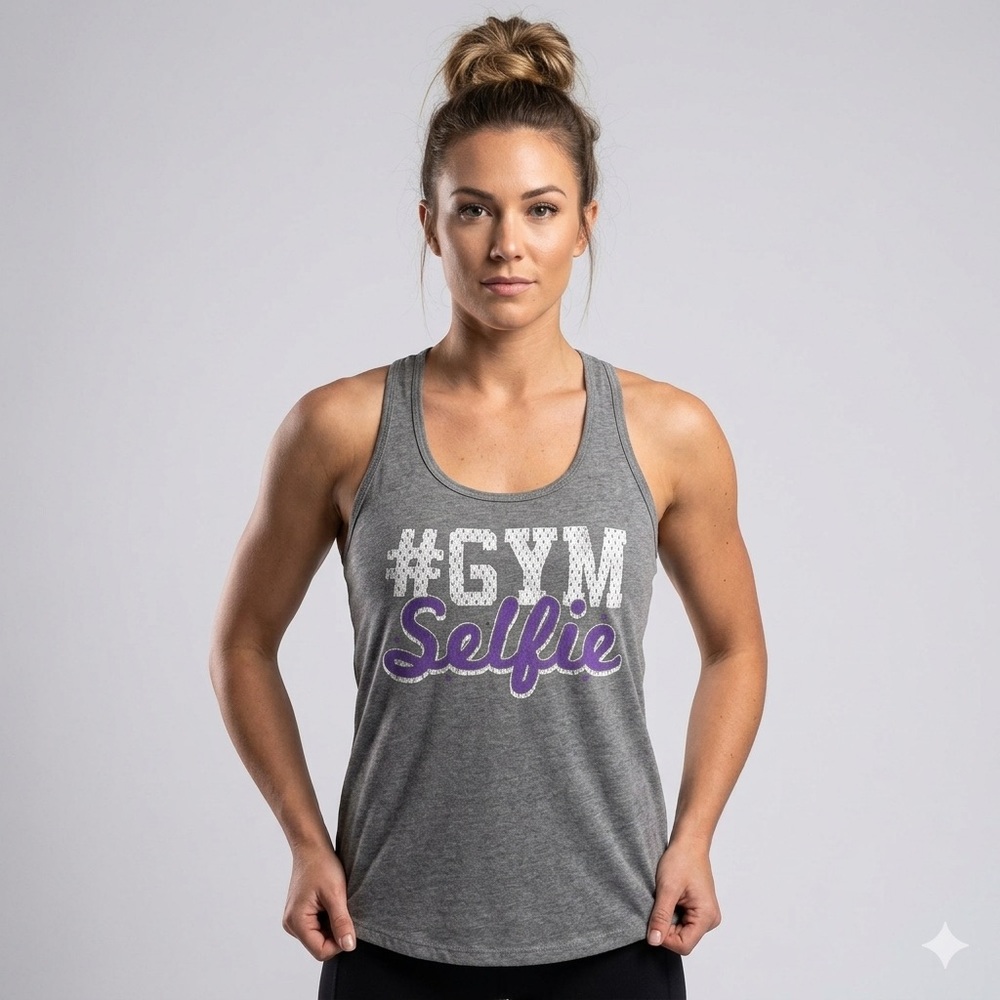 Chin Up Apparel Gray and Purple #GYM Selfie Tank Top